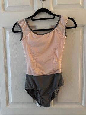 Mariia Cap Sleeve Leotard Blush Pink and Gray